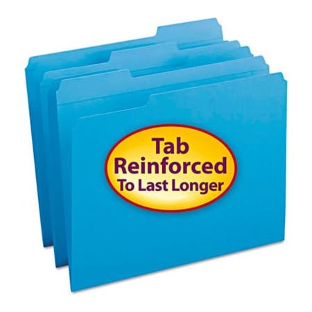 Smead Smead File Folders, 1/3 Cut, Reinforced Top Tab, Letter, Blue, 100/Box 12034